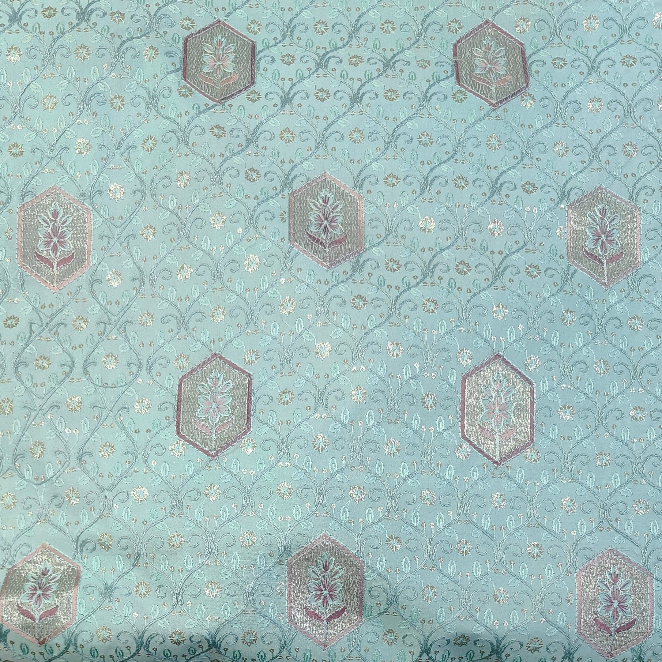 Kurta Fabric ManTire Designer Silk Mehraab Boota Embroidery Colour Sea Green